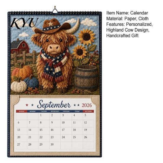 DIY Hanging Wall Decor Highland Cow Farmhouse Calendar Kit for 12 Months, Handmade Cute Animal Desk Accessory Paper And Cloth Craft Set, Rustic