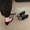 French Thick Heel Temperament Single Shoes Women's Shoes 2025 New Velvet Black Rhinestone High-end Late Night Breeze Commuter Shoes