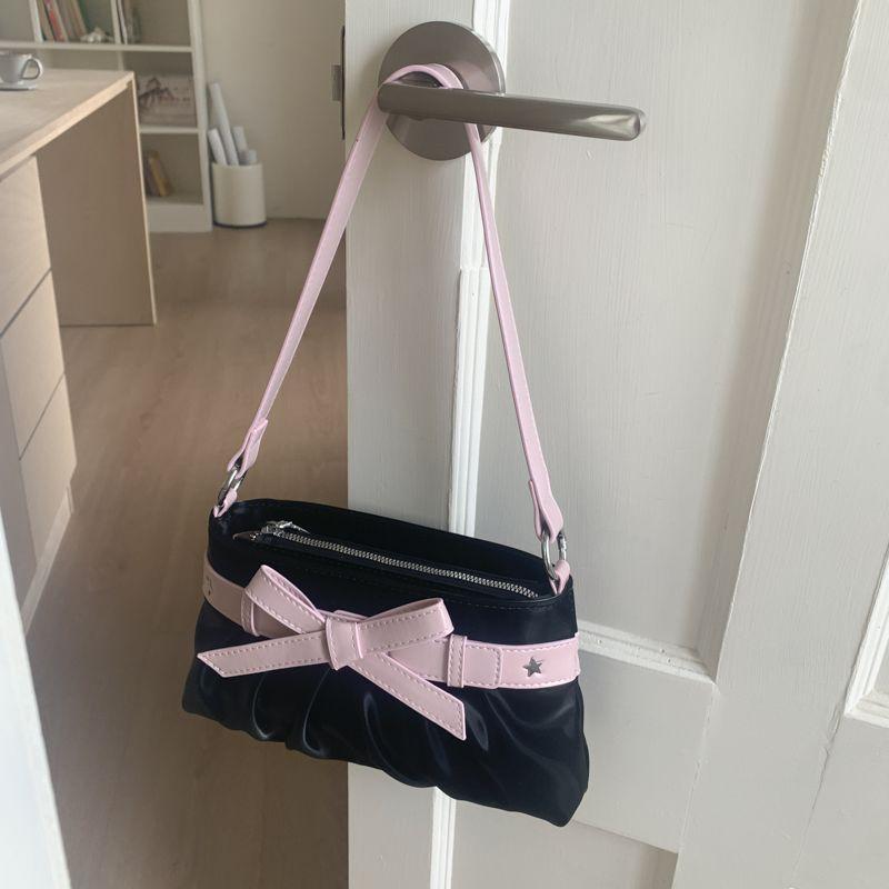 Korean Hot Girl Bow Studded Handbag Women Simple Design Sweet Shoulder Bag Ladies Elegant Fashion Underarm Purse Y2k Aesthetic