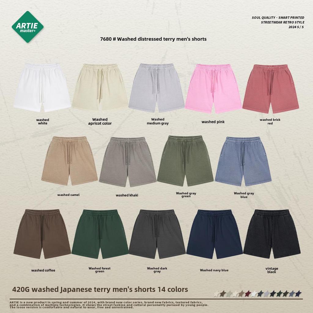 ARTIE Мужские шорты из махровой ткани в стиле ретро с эффектом потертости в стиле батик 2025 года