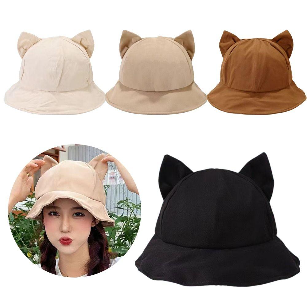 Wide Brim Bucket Hat Cat's Ears Basin Hats New Beach Hat Gift