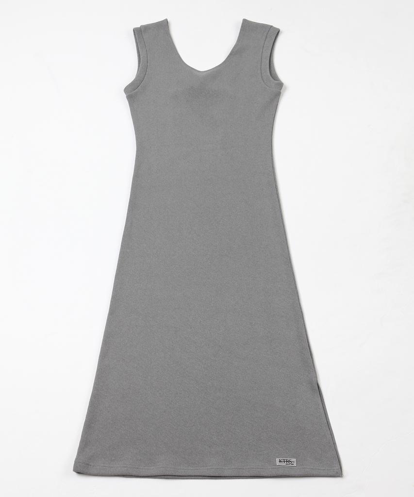 Catharsis Knitting Tank Tab Backless Long Dress Grey One Size