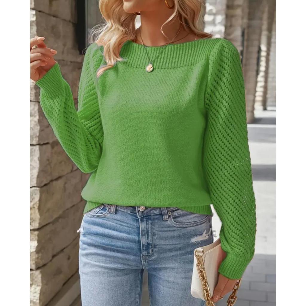 Женский вязаный пуловер с одним плечом и вырезами для весны и осени