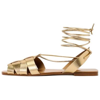 Модные сандалии-клетка на плоской подошве Женские сандалии Золотой 12507310091