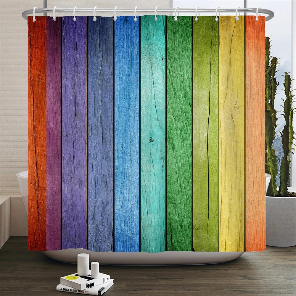 Деревенская шторка для душа Винтажные вертикальные деревянные доски Потертый деревенский дизайн из твердых пород дерева Тканевая шторка для ванной комнаты с крючками
