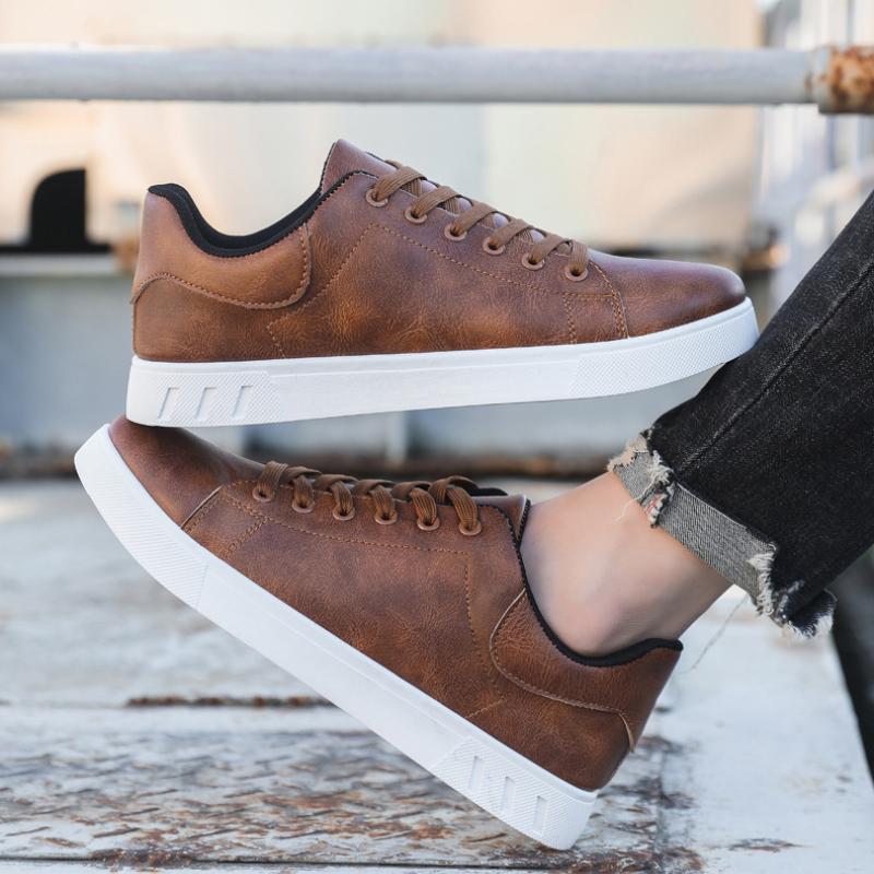 Мужская спортивная обувь коричневого цвета из искусственной кожи, мужская вулканизированная обувь, модные универсальные однотонные кроссовки для мужчин, большой размер 48, кроссовки