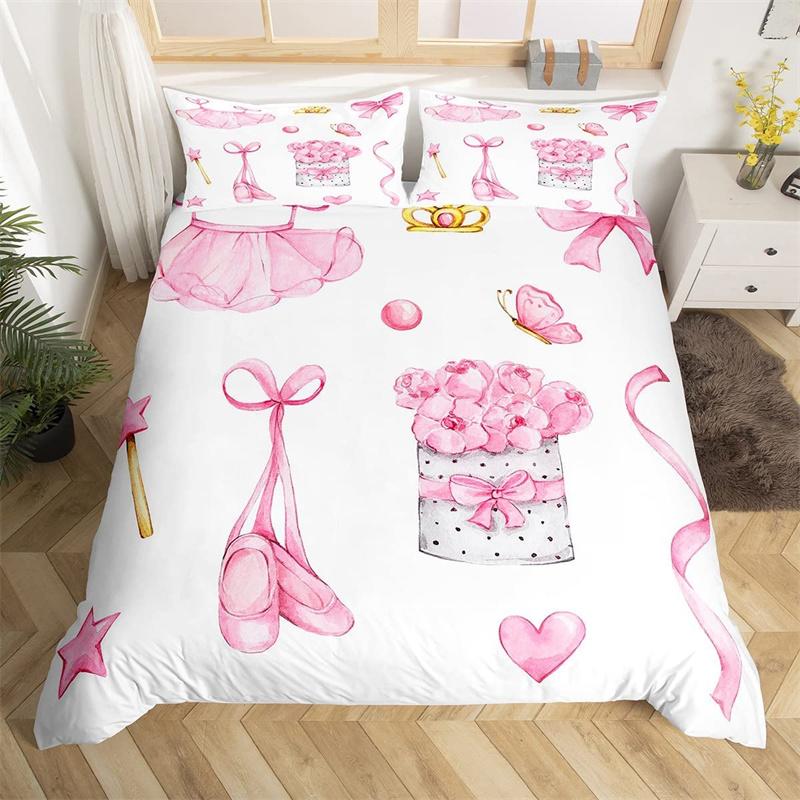 Коллекция пододеяльников Ballet Duvet Cover Ballerina Rose Flower Коллекция постельного белья с розовыми цветами и балеринами Милые маленькие танцоры Чехол на одеяло для кровати размера Twin King Для девочки Любителя гимнастики
