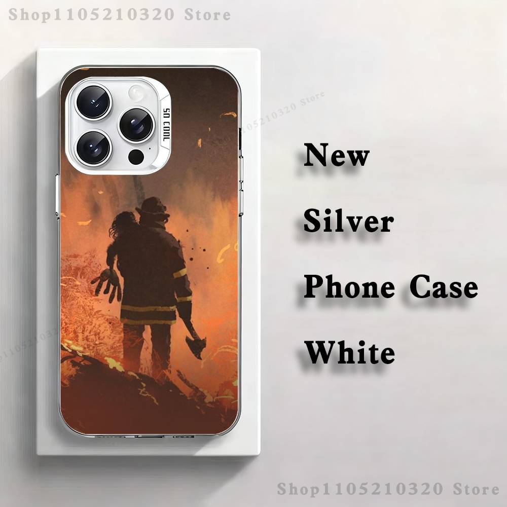 Fire Safety Firefighter Phone Case For iPhone 17,16,15,14,13,12,11,Pro,XS,Max,Plus,Mini,SE4,E white Matte Shockproof Cover