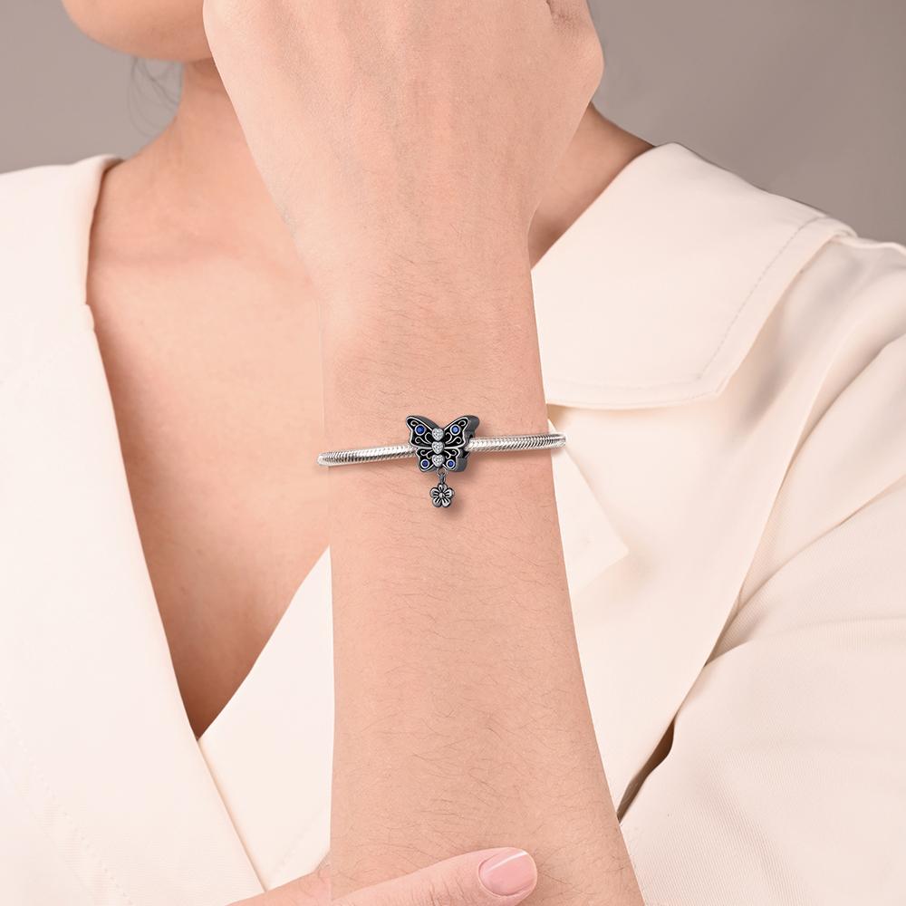 Copper Round Cat Beads & Heart-Shaped Rose Dangle Charm Fit Bracelet Boutique Necklace Black Pendant Gift