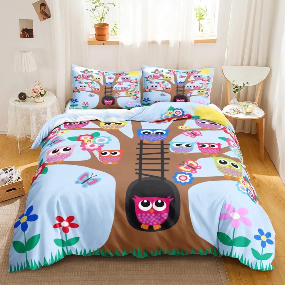 Комплект пододеяльника с совой, мультяшный чехол для одеяла, тематический комплект постельного белья «С днем рождения», милая птица, полиэстеровый чехол для одеяла, полуторный размер для детей