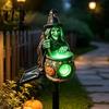 Halloween Garden Decorations Outdoor Solar Witch Cauldron Stake Light, Resin Glowing Pathway Magic Potion Pot Statue Lamp, Waterproof Lawn Decor