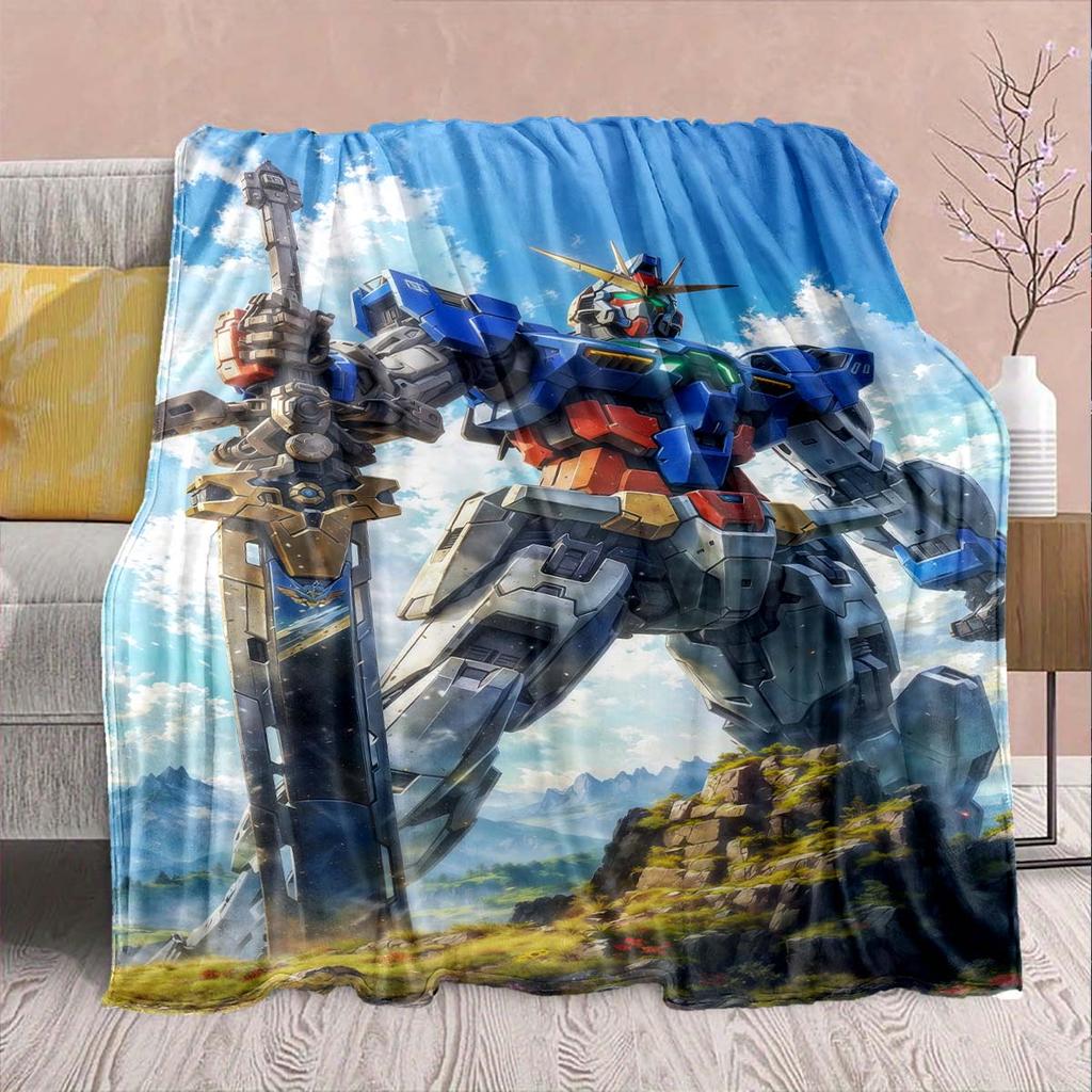 Gundam Anime Flannel Blanket - Soft Warm Perfect for Sofa, Bedding Camping Travel Office Home Decor -QJY