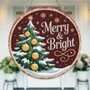 Vintage Merry and Bright Christmas tree sign Round Wooden Hanging Plaque seasonal wall art rustic farmhouse holiday home decor interior sign