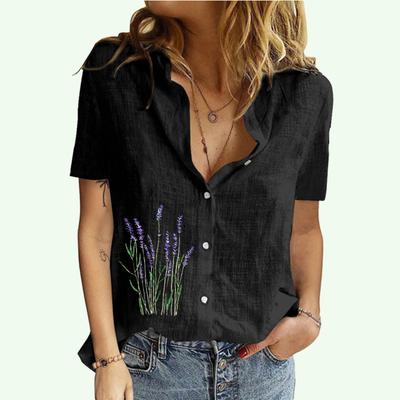 Женская модная футболка с воротником с лацканами, летняя и осенняя повседневная футболка с принтом, женский хлопковый льняной кардиган с принтом, блузки с короткими рукавами