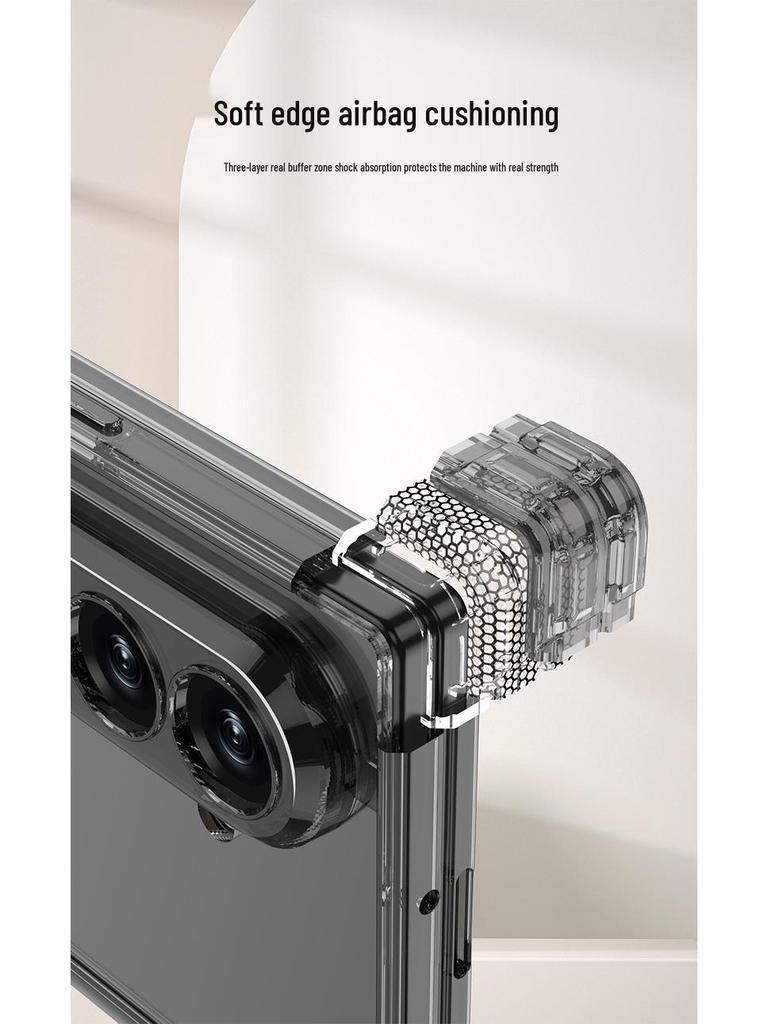 Samsung Z Fold7 Airbag Anti-Fall MagSafe Case with Rotating Ring Stand and Transparent Shell