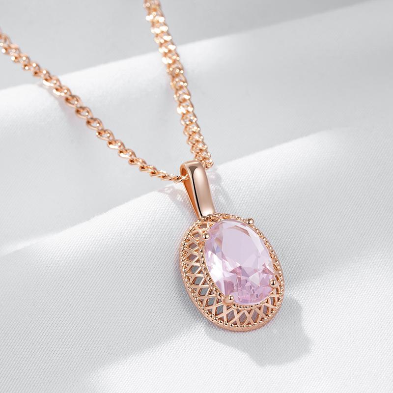 Розовое Цирконовое Женское Ожерелье С Подвеской Золотая Плетеная Цепочка Роскошная Бижутерия