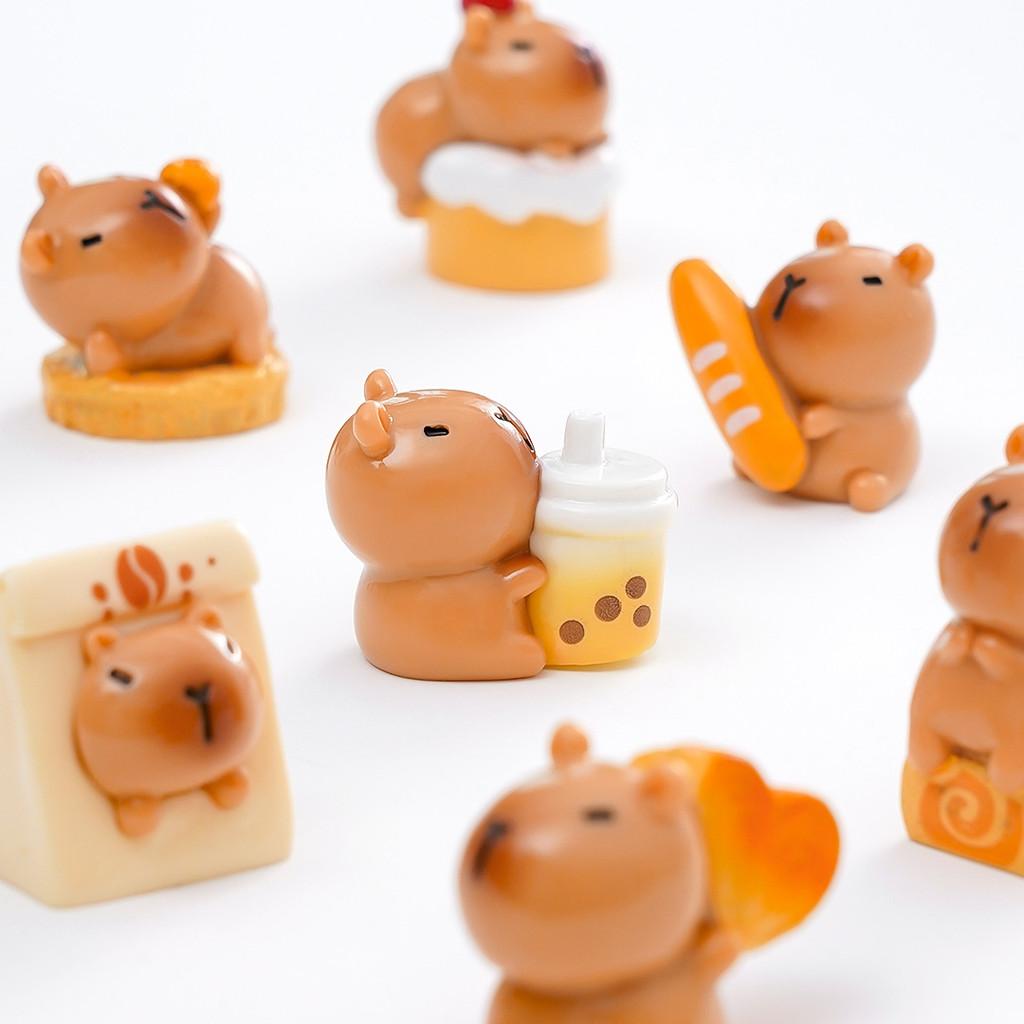 7Pcs/set Cartoon Cake Bread Capybara Animal Miniatures Resin Ornaments Fairy Garden Decoration Micro Landscape