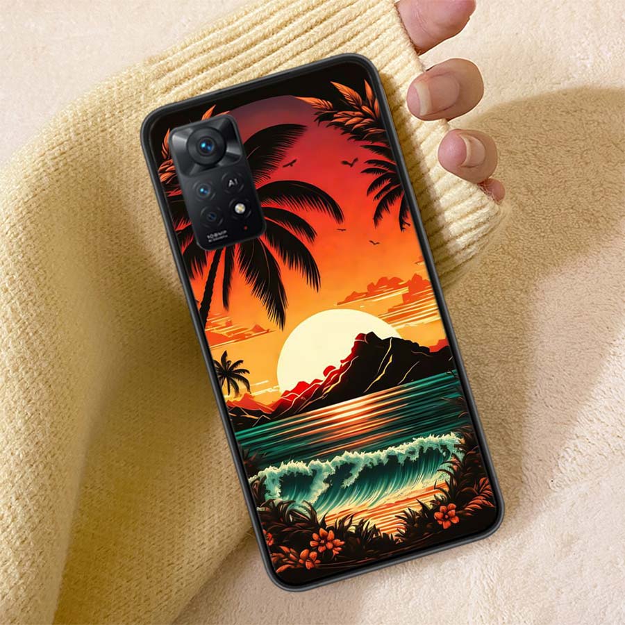 Beautiful Seaside Coconut Trees Phone Case For Redmi Note 13 14 15 Pro Plus 12 13C 12C 15C 9 10 10C 9T 9C 9A TPU Soft Cover Clea