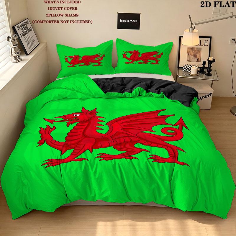 Y Ddraig Goch Pattern Bedding Quilt Set Quilt Cover Pillowcase Home Birthday Gift(1 * duvet cover + 2 * pillowcase, without core)