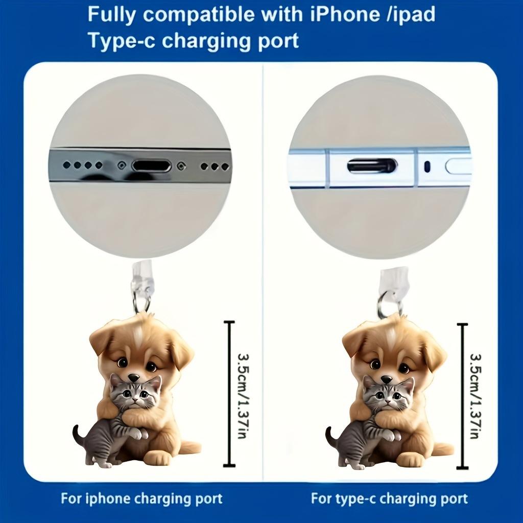 New 2d Flat Acrylic Cat Dog Type-C Dust Plug For Iphone For Samsung Universal Phone Dust Plug Decor Hanging Pendant Phone Access