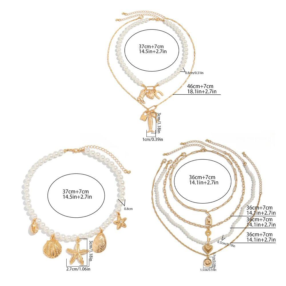 Ожерелье из металлической жемчужной ракушки, многослойное ожерелье в пляжном стиле, винтажное ожерелье из жемчужных бусин, пляж