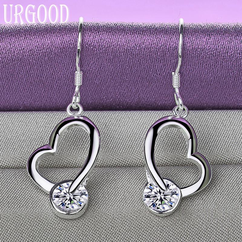 925 Sterling Silver AAA Zircon Heart Dropped Earrings Fashion Jewelry