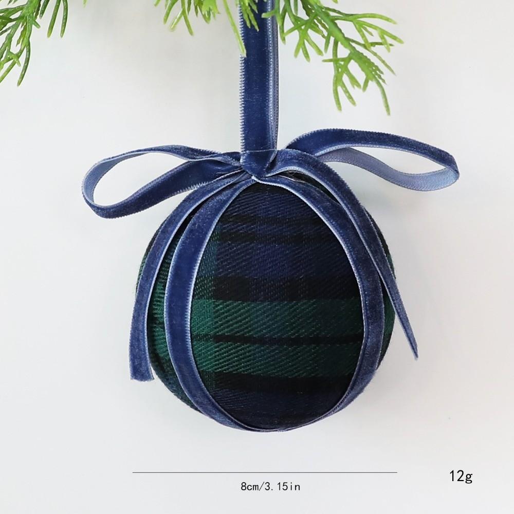 with Ribbon Bow Foam Christmas Ball Tartan Check Xmas Tree Hanging Decor Holiday Festive