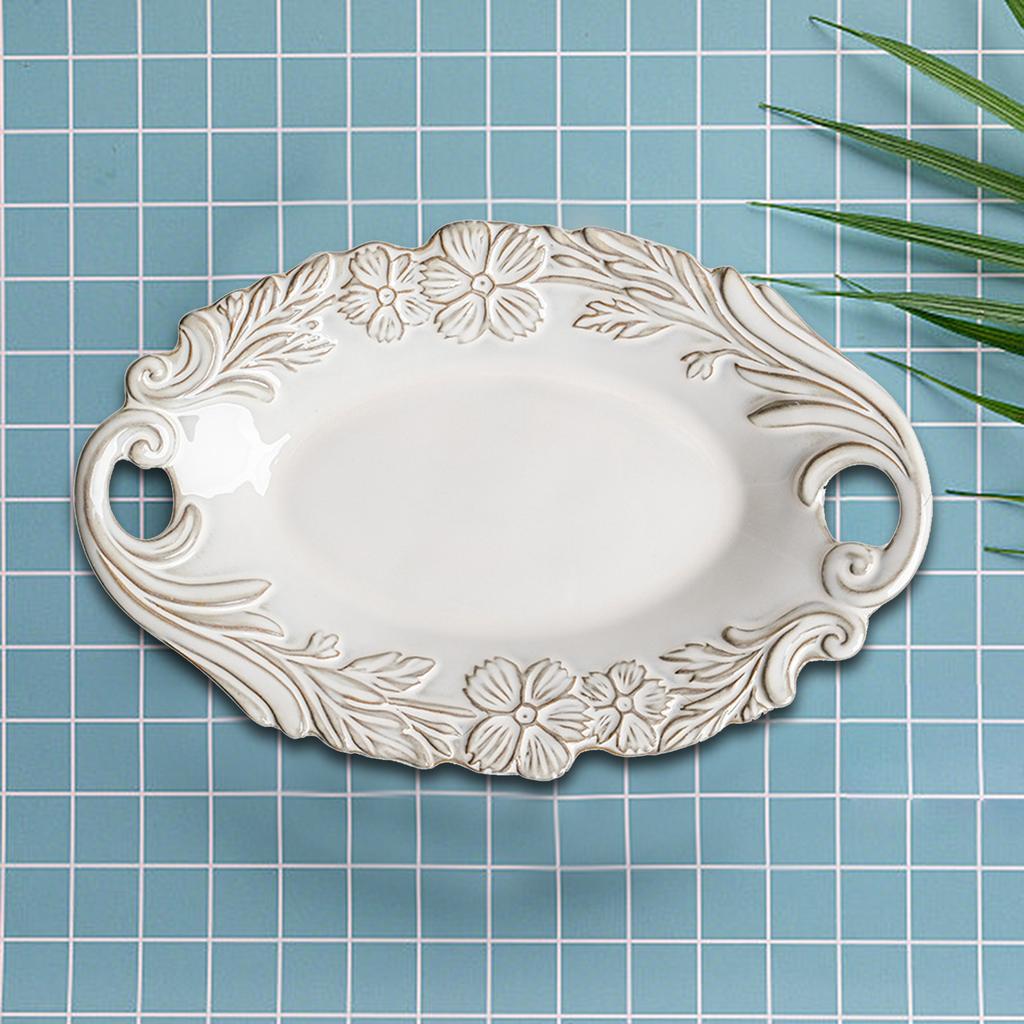 Vintage Relief Palace Style Tableware Ceramic Dinner Plate Ceramic Plate Vintage Style Decoration European Dessert Shallow Dish