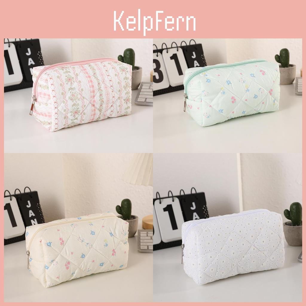 Soft Quilted Octagonal Makeup Organizer With Floral Embroidery For Women And Teens