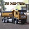 1/32 DUMP TRUCK Model Toys Car Alloy Diecast Engineering Vehicle Metal Body Rubber Tires Sound Light Pull Back Toy Birthday Gift