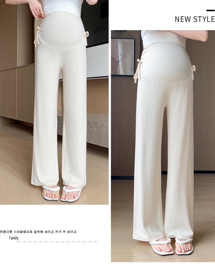 Широкие брюки для беременных 2024 года: Осенне-зимний бархат, завязка на шнурок, прямой крой.