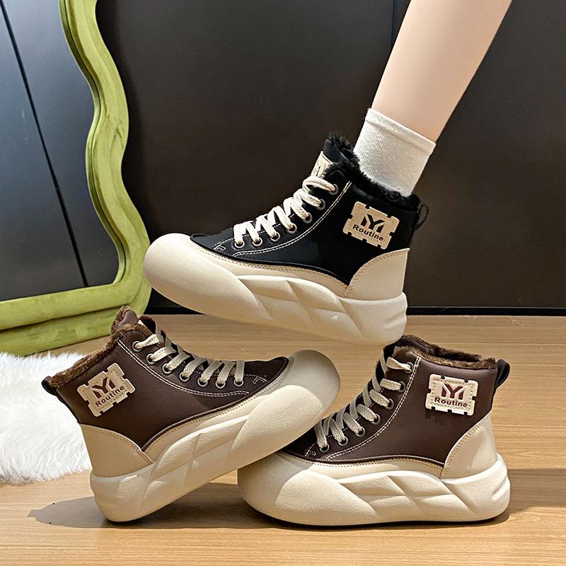 Winter Velvet Little White Shoes New Is Female Students Thick-soled Heightening Sports Board Shoes Casual G