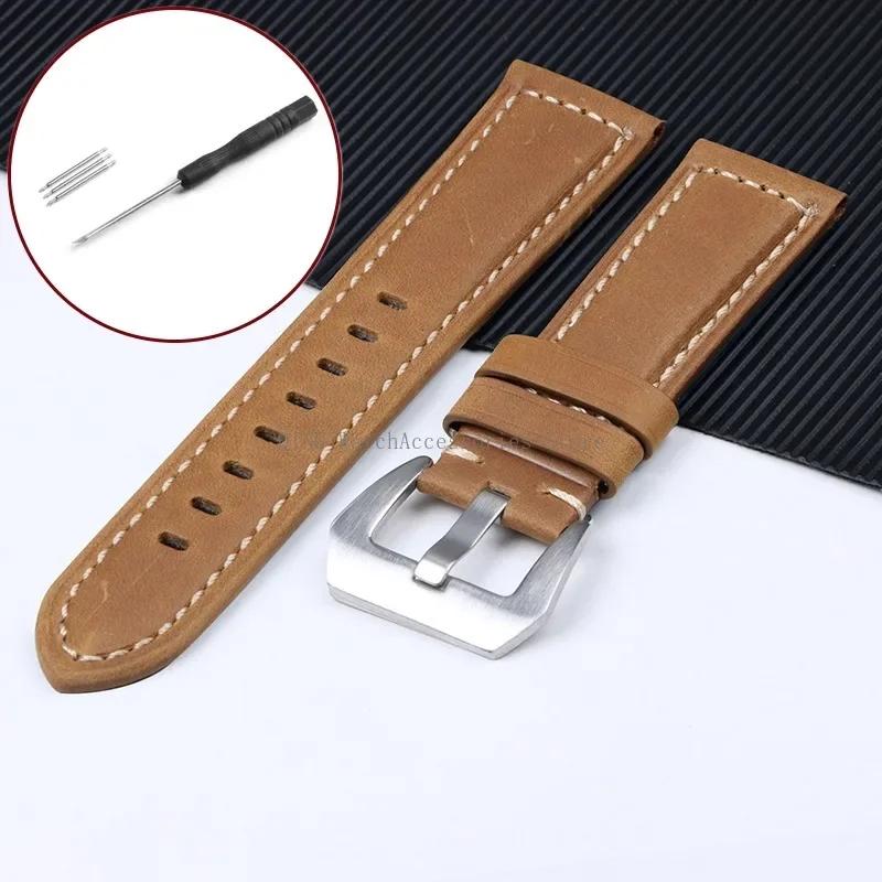 Watch Band Cowhide Crazy Horse Sport Bracelets Men Women Business Watch Band Soft Wristband Genuine Leather Strap for Panerai 20/22/24/26mm
