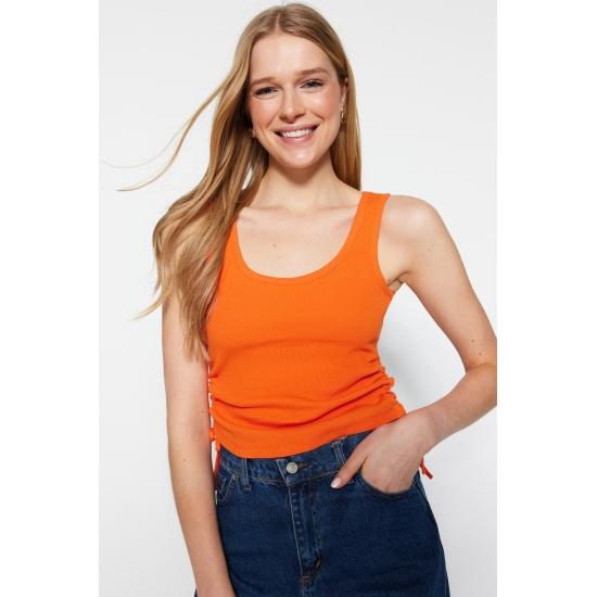 Эластичный вязаный трикотажный трикотажный майка в рубчик с вырезом у бассейна