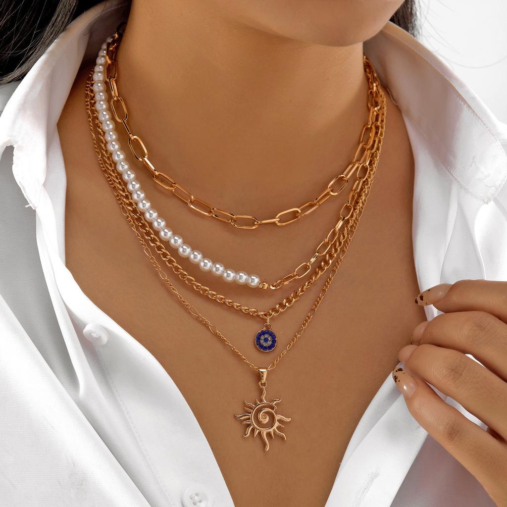 Европейский и американский многослойный бусинный ожерелье с глазом дьявола, легкая роскошь, универсальное, милое, для девушки-коммутера, цепочка на ключицу