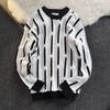 Men Fall Winter Sweater Contrast Color Round Neck Knitted Loose Pullover Elastic
