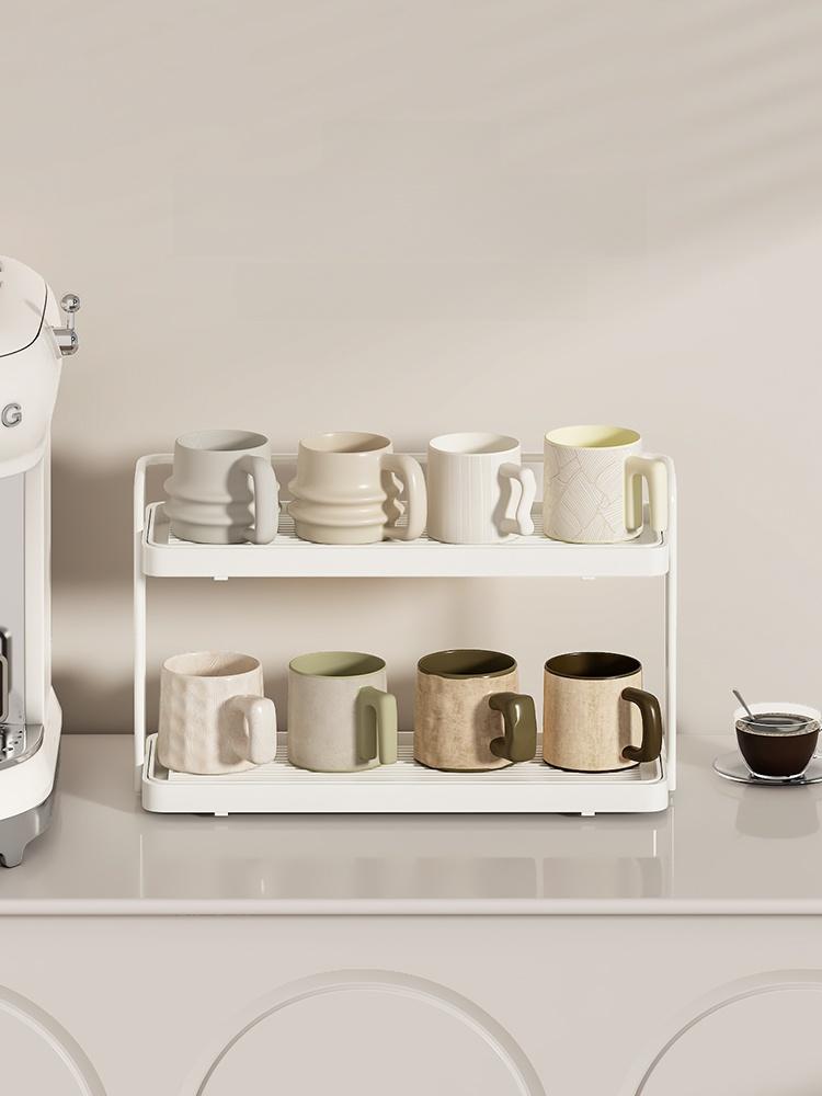 Double Layer Desktop Cup Storage Ra Tabletop Tea Cup Water Cup Draining Stand Coffee Corner Arrangement Small Size Organizer
