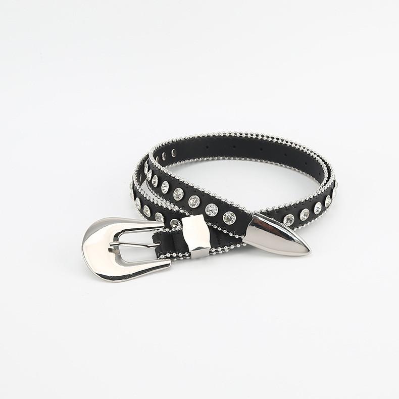 Trendy Womens Faux Leather Belt With Water Diamond Embellishments For Jeans And Lounge Wear