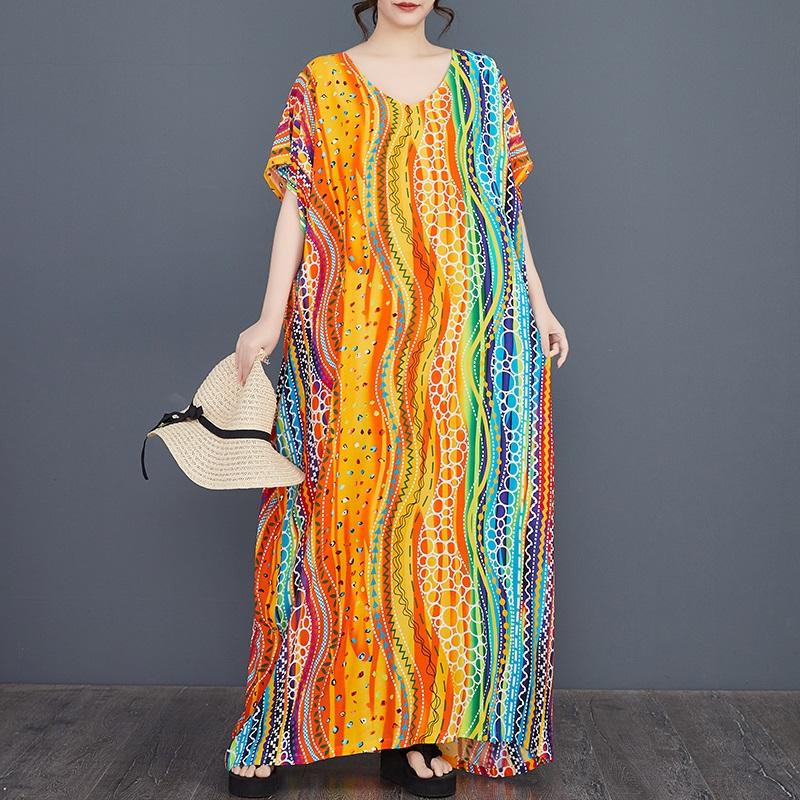 Винтажное новое платье больших размеров с коротким рукавом для женщин, повседневное свободное длинное летнее платье макси