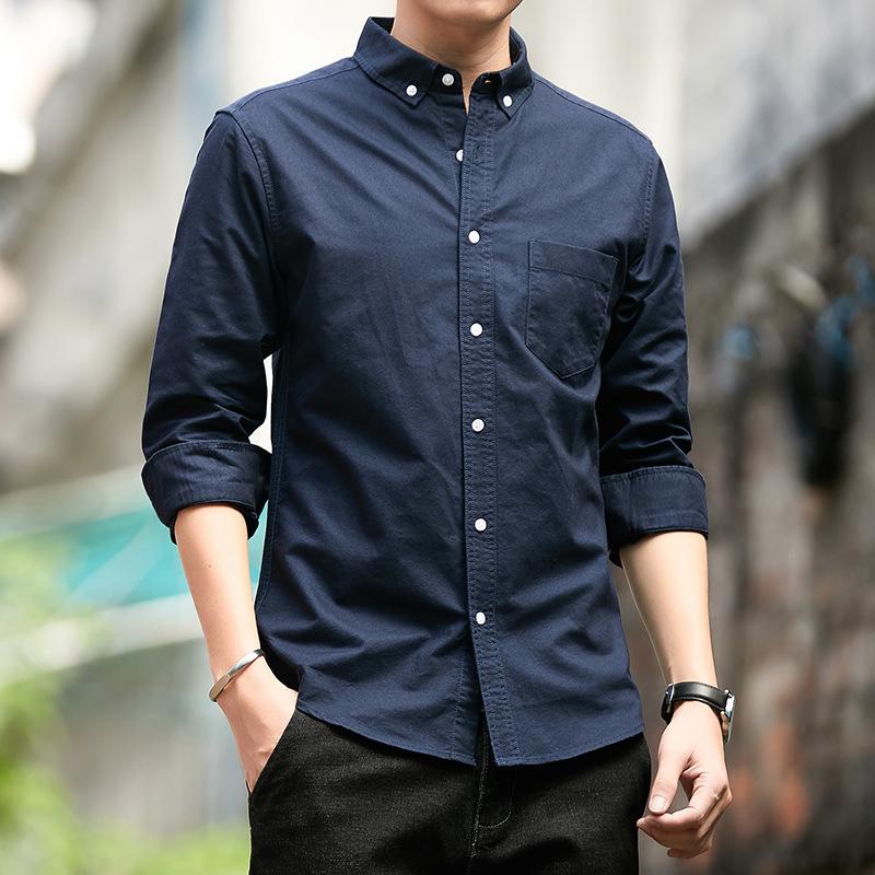 Мужская рубашка из чистого хлопка с длинным рукавом, новая осенняя однотонная мужская рубашка из ткани Оксфорд, повседневная деловая хлопковая рубашка для мужчин