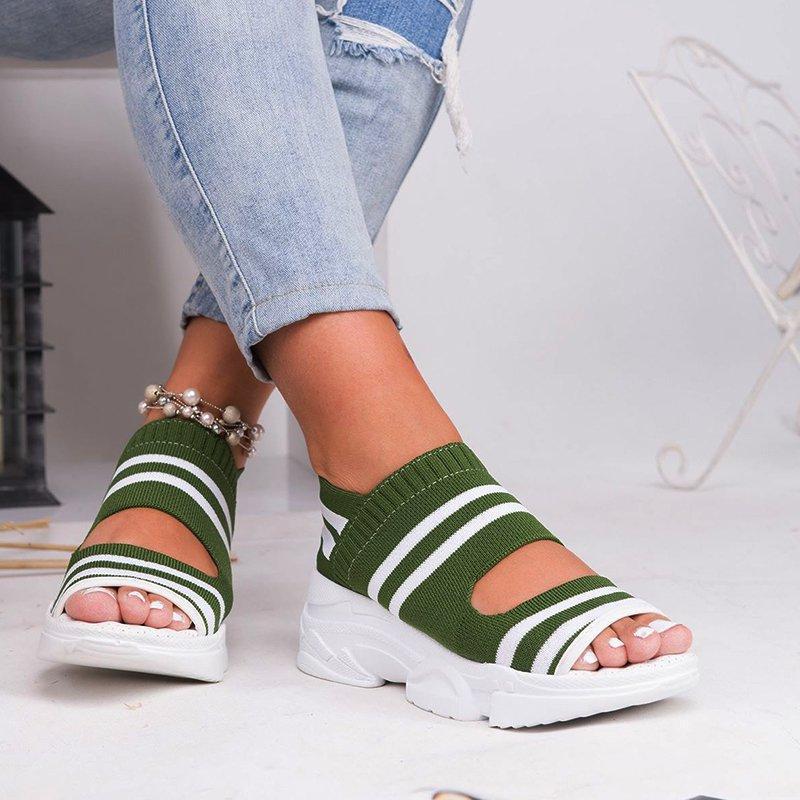 Fashion Women Sandals 2024 High Heels Platform Women Shoes Summer Female Flats Knitting Slip On Peep Toe Casual Women Sandals