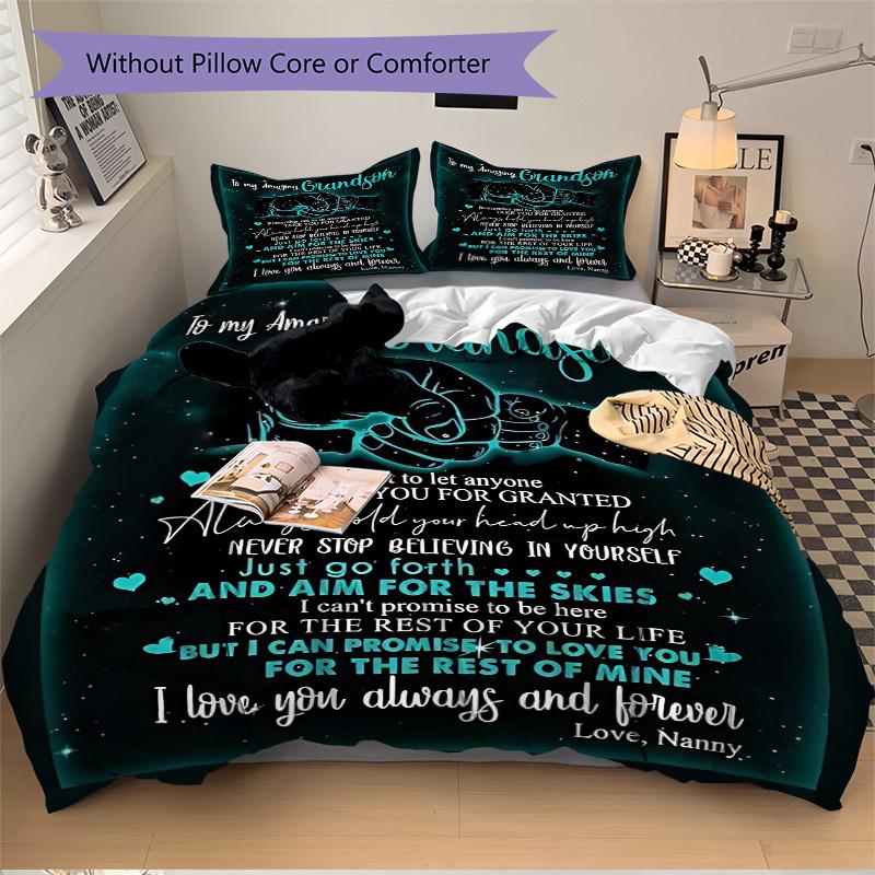 3pcs Grandson Love Quotes Duvet Cover Set - Machine Washable, Includes 1 Cover and 2 Pillowcases, No Core Included yy251013146