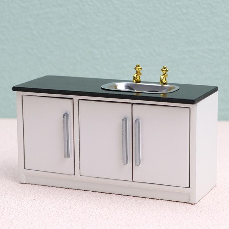 1:12 Scale Dollhouse Kitchen Cabinet DIY Miniature Dolls House Furniture Cupboard Crafts Sink Stove Accessory Toy