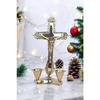 New Brass Crucifix Cross Statue | Idol Jesus Christ On Cross with Candle Stand Prayer | Worship Home Office Decoration Golden Antique Finish (5 Inch)