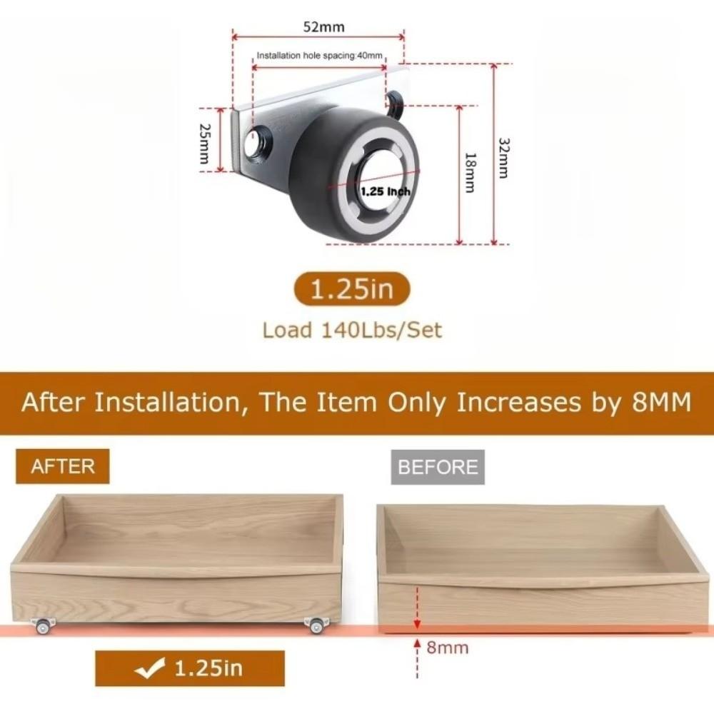 Mini Side Mount Caster Wheels Silent Rubber Furniture Casters For Trolley Drawer Kitchen Cabinets