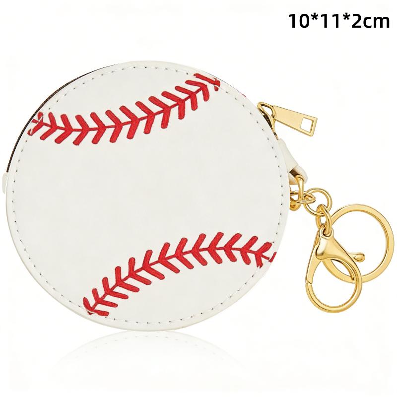 Sport Themed Mini Coin Purse Ball Shaped PU Leather Keychain for Athletes Gym Essentials
