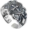 Sterling Silver Couples' Crusader Shield Ring - Open Wide Retro Punk Style
