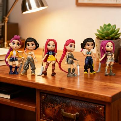 6 шт. ПВХ K-pop Фигурка Охотника Персонаж Анимационного Фильма Фигурка Статуэтка Мультяшная Девушка Коллекционная Модель Украшение для Дома Офиса Настольный Декор Орнамент