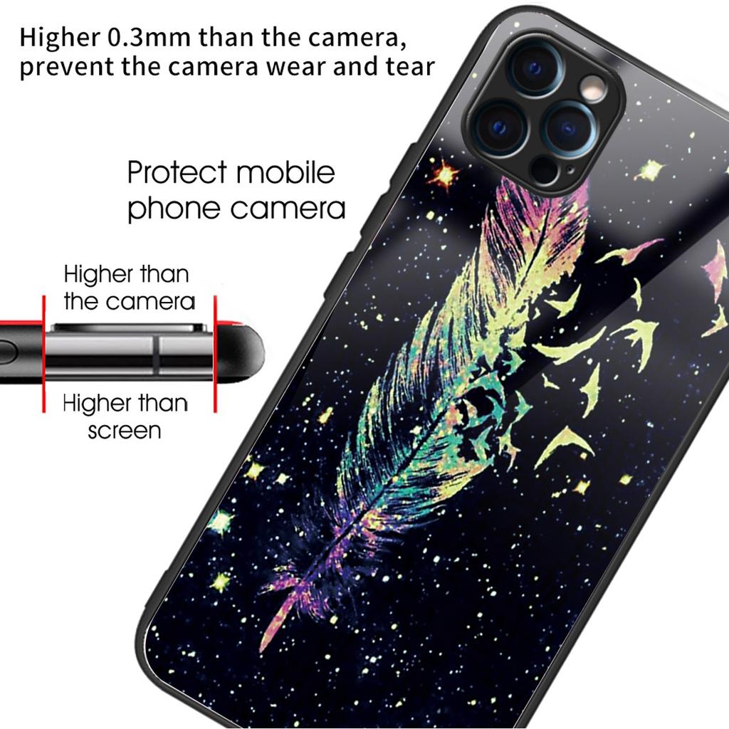 Чехол для телефона с печатью рисунка для iPhone 15 Pro, задняя панель из закаленного стекла + кромка из ТПУ