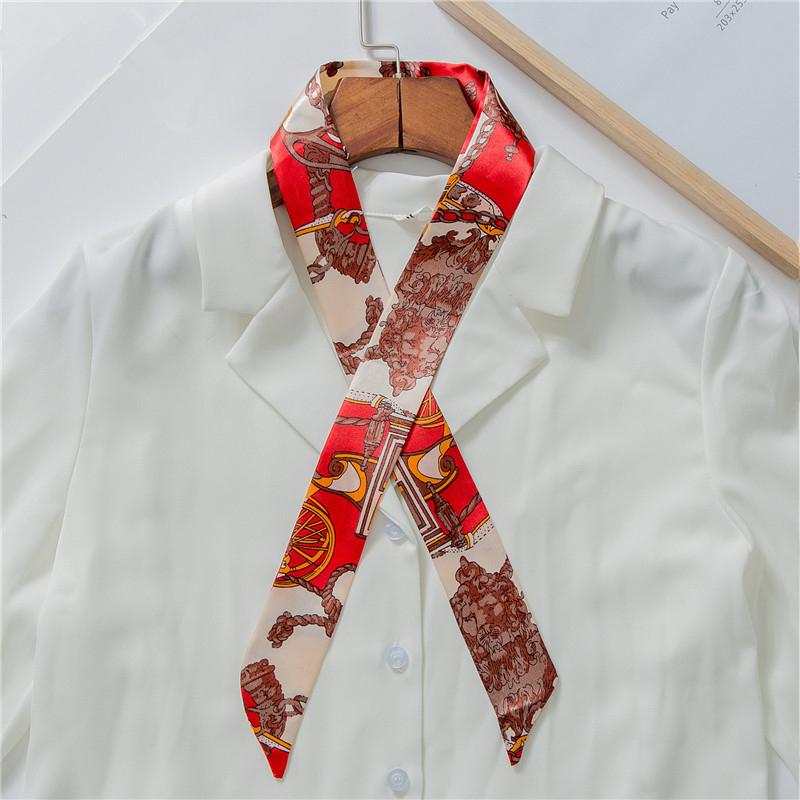 Luxury Brand Bag Scarf Foulard Femme Hijab Scarf Women Hair Silk Scarf Handle Bag Ribbons Long Skinny Scarves